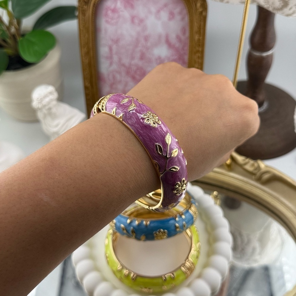 Hand Painted Purple Enamel Bangle - Picture 6 of 8